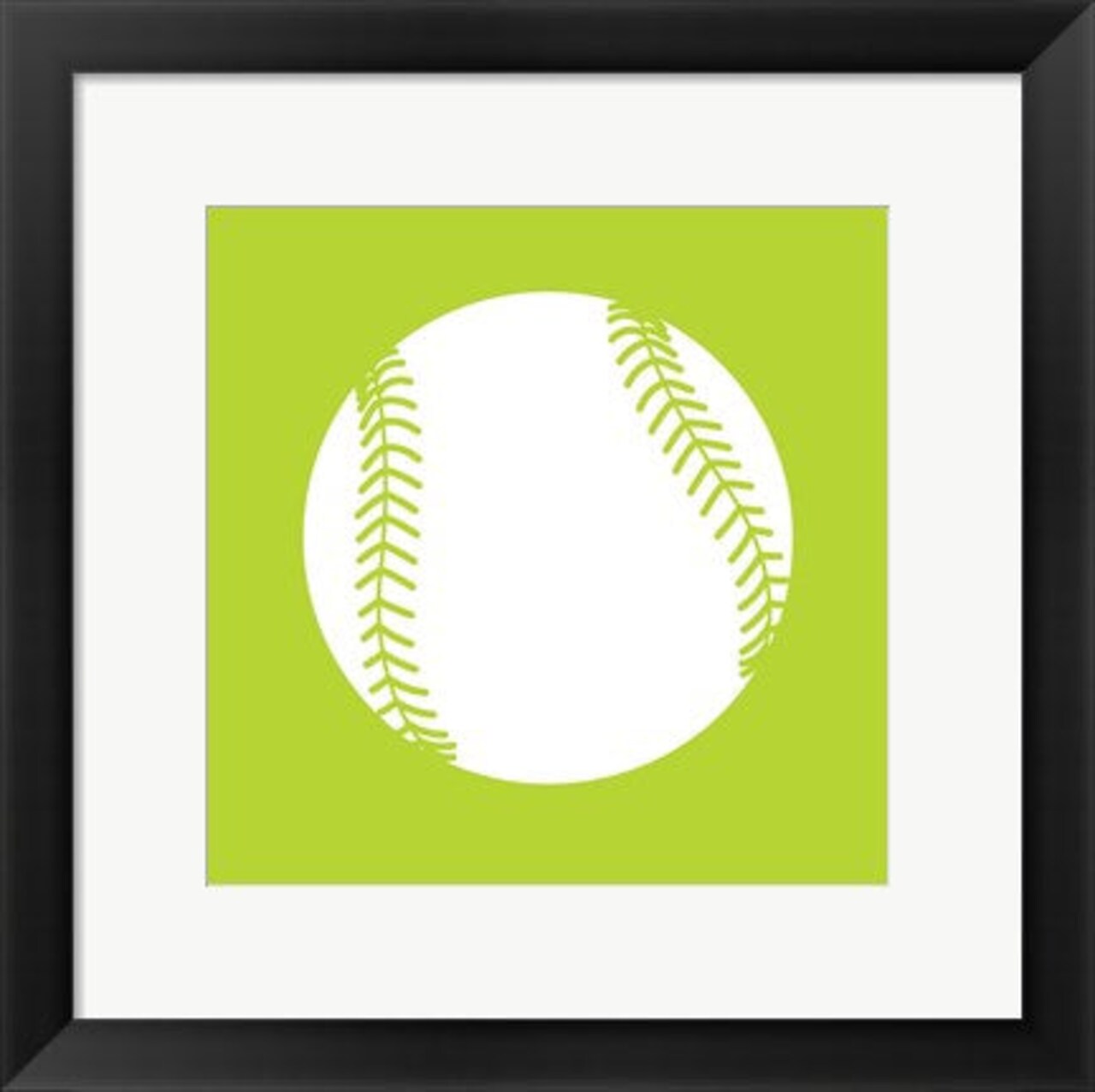 Framed Art White Softball on Lime by Sports Mania Wall Decor 18x24 Artwork